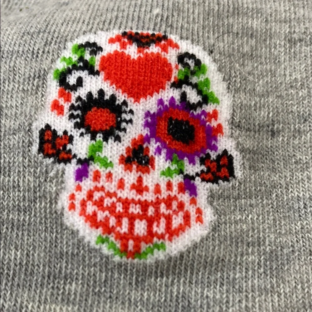 Gray Calavera sugar skull, Knee-High Socks with Red and Pink Accents